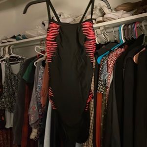 Speedo striped-ish one piece bathing suit